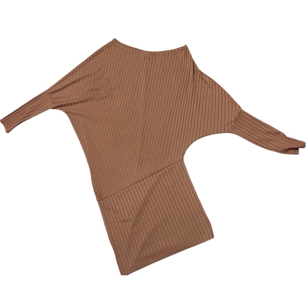 Chic Brown Ribbed Knit Off-Shoulder Bodycon Mini Dress